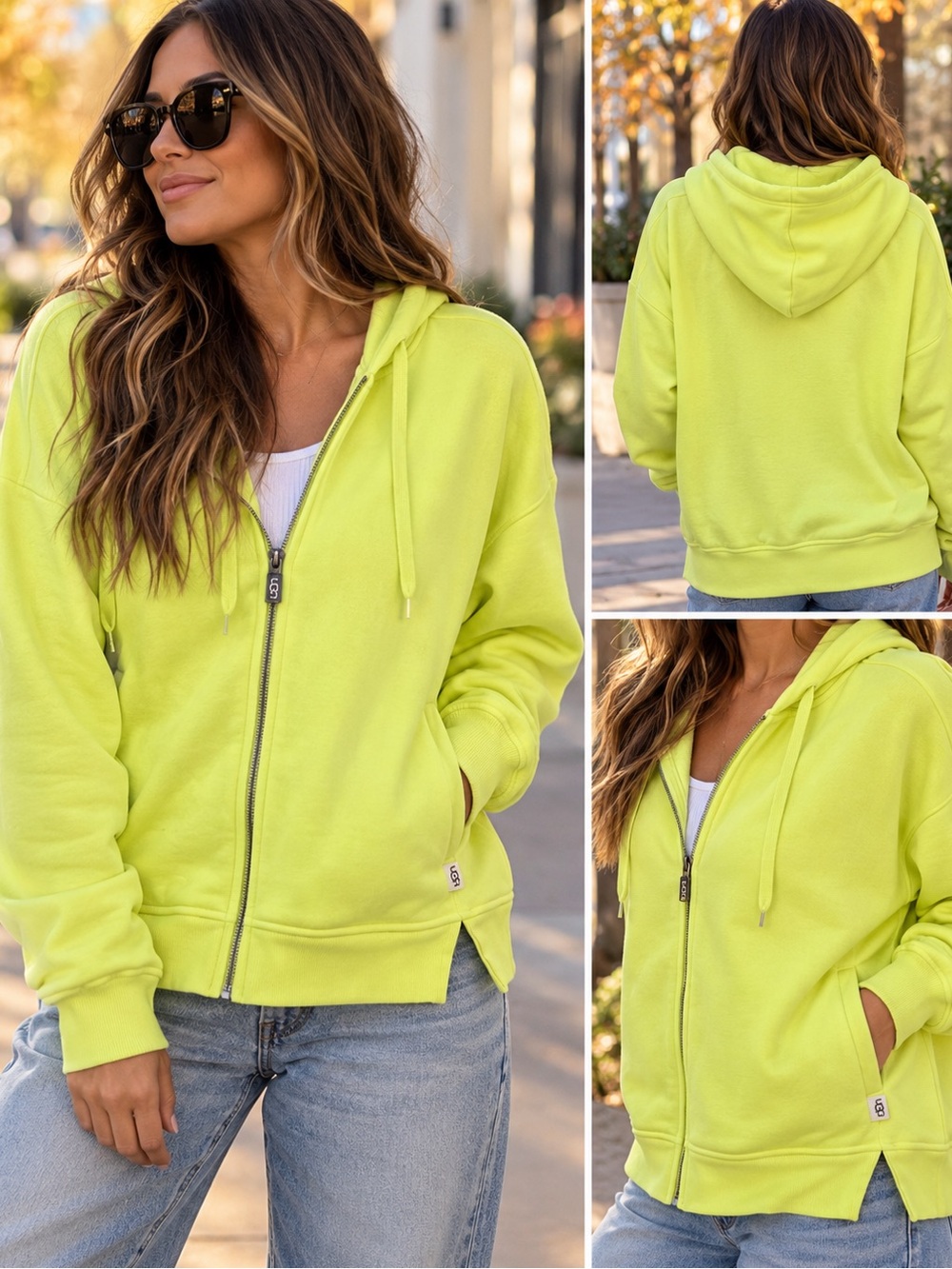 UGG Neon Lime Green Full Zip Hoodie Sweatshirt Women’s Large Oversized